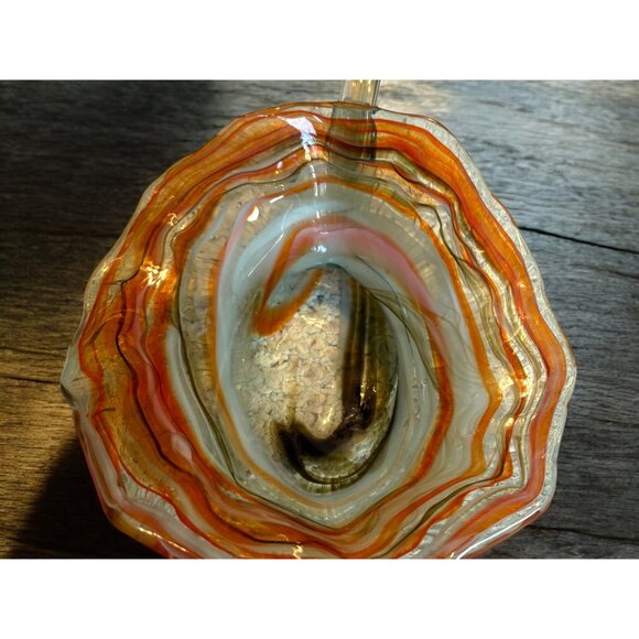 Vtg Slag Art Glass Cornucopia Vase Spiral Curled Handle Unsigned Orange MCM - Picture 7 of 15